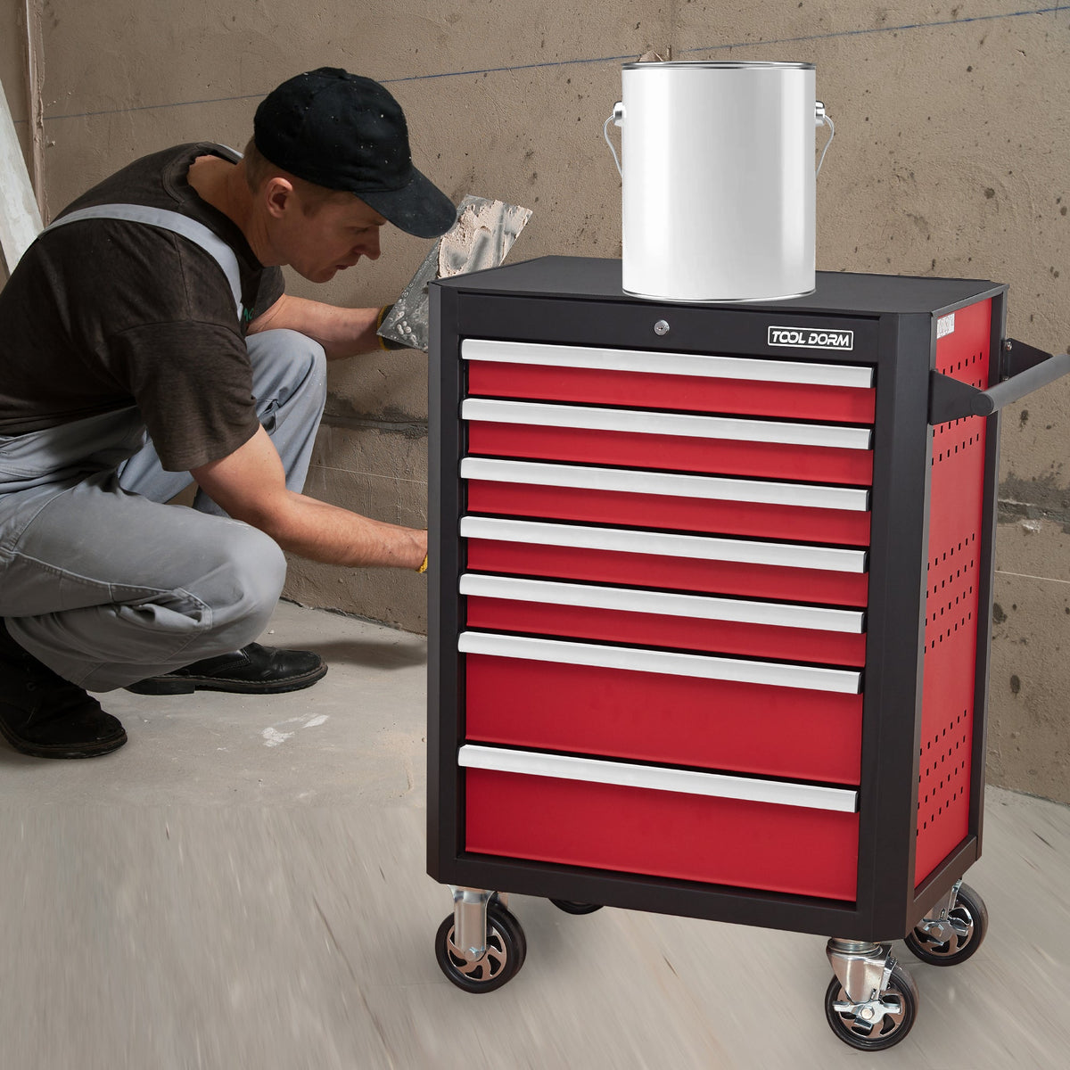 7-Drawer Rolling Tool Chest with Locking Wheels - Black+Red