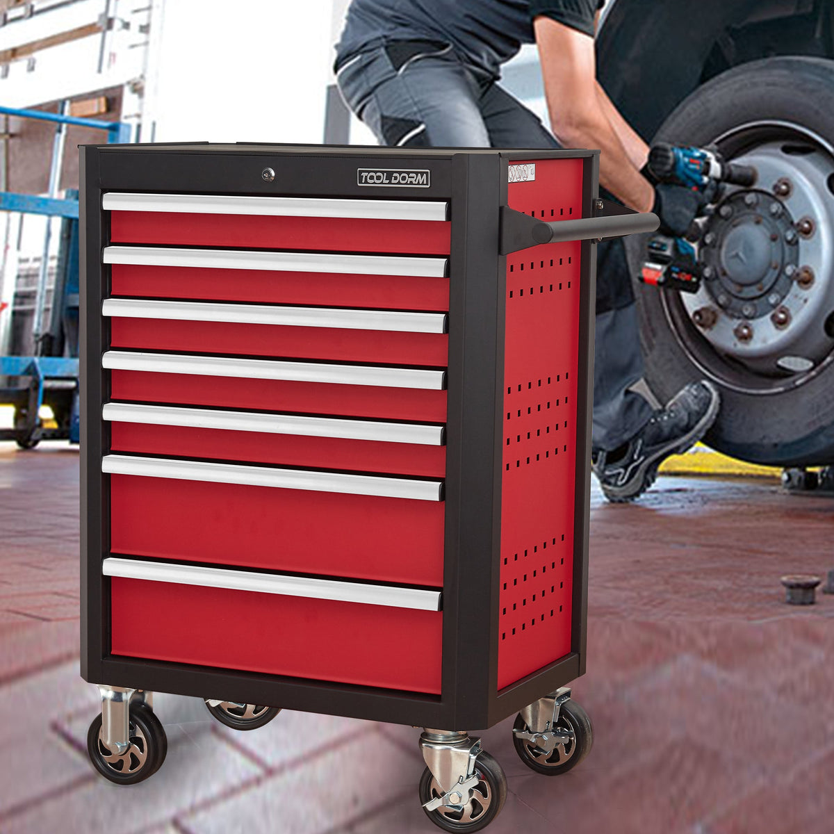 7-Drawer Rolling Tool Chest with Locking Wheels - Black+Red