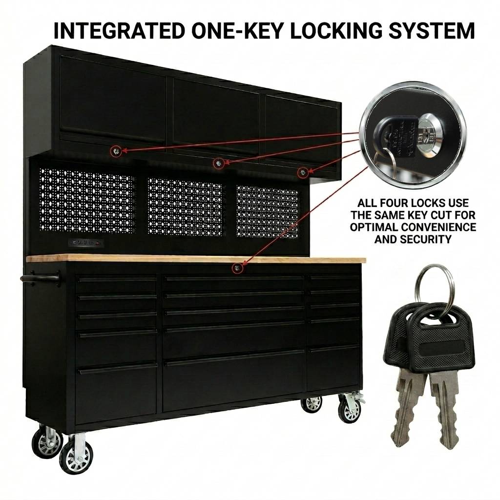 GTools GT7218 72" Rolling Tool Chest Workstation | 15 Drawers | Overhead Cabinets | LED Light | Pegboard & Power Strip