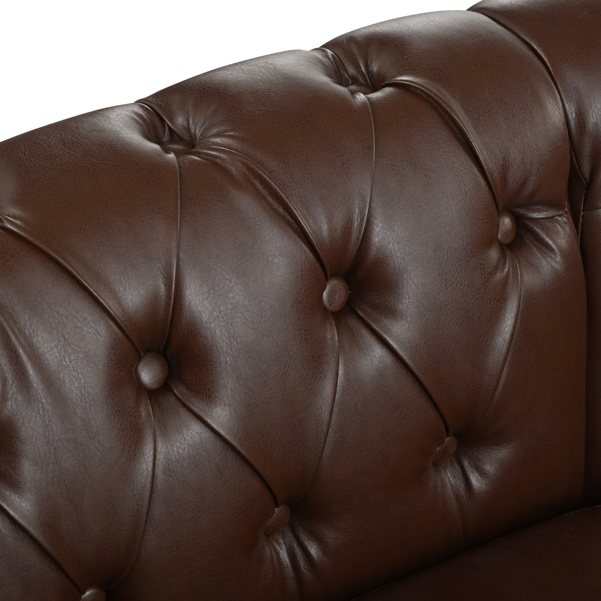 5-Seat L-Shaped Sectional Sofa – Dark Brown PU Leather | Chesterfield Style with Pocket Springs