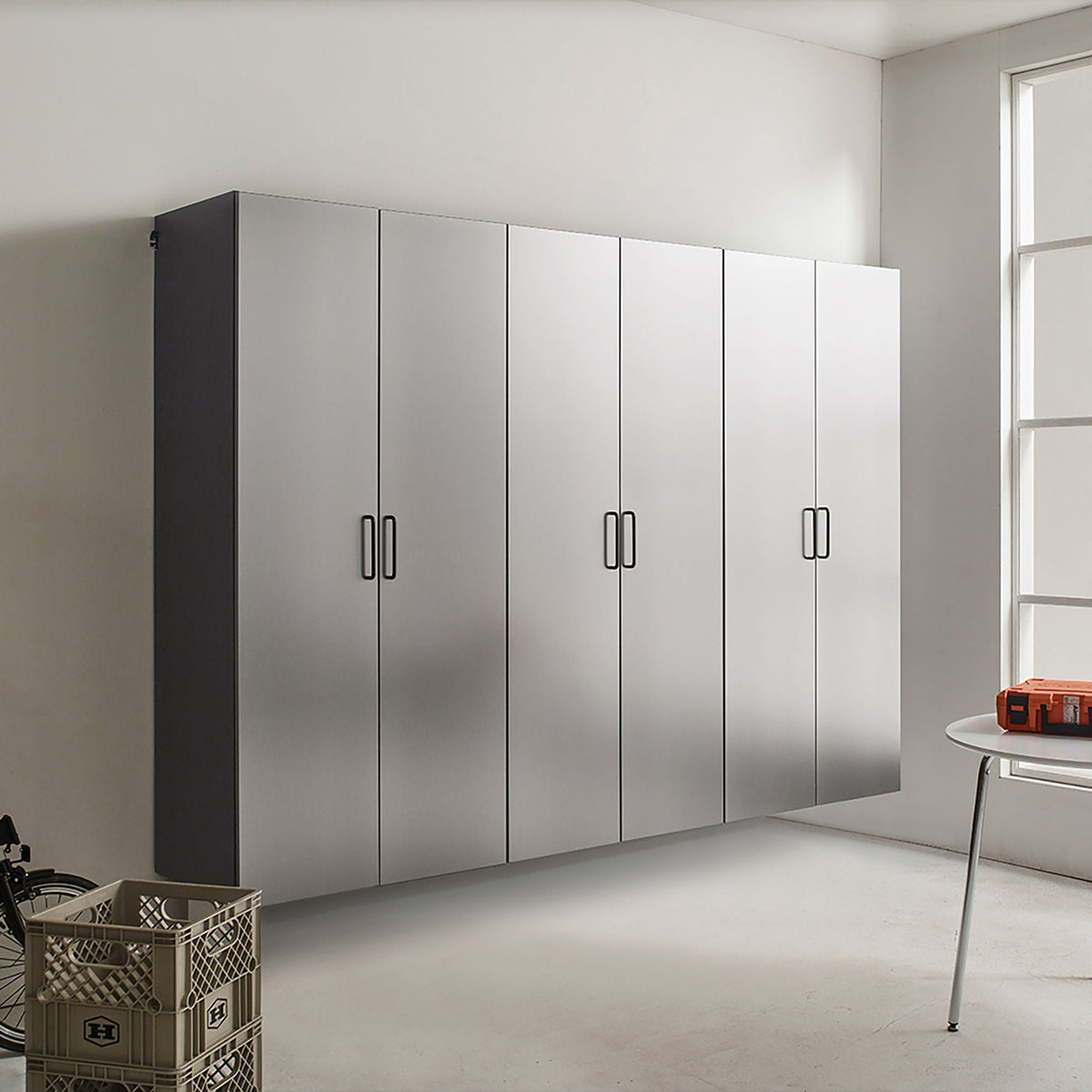 Metallic Gray Garage Cabinet Set with Soft-Close Drawers - 94.5" Wide