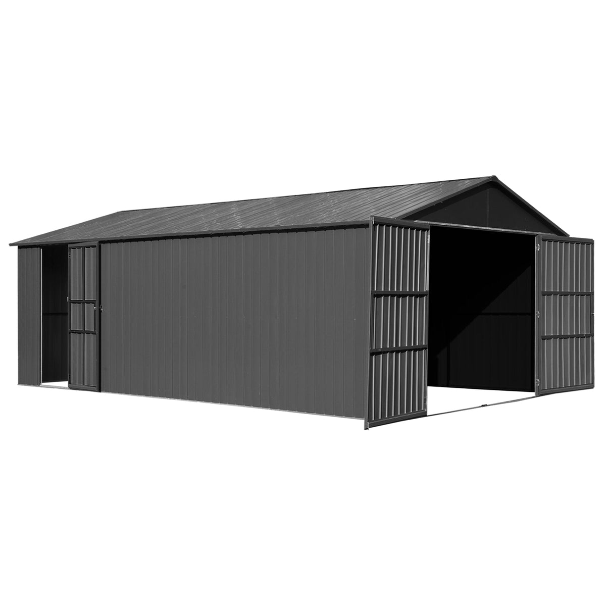 12x20ft Outdoor Metal Garage Shed with Lockable Double Doors - Dark Gray