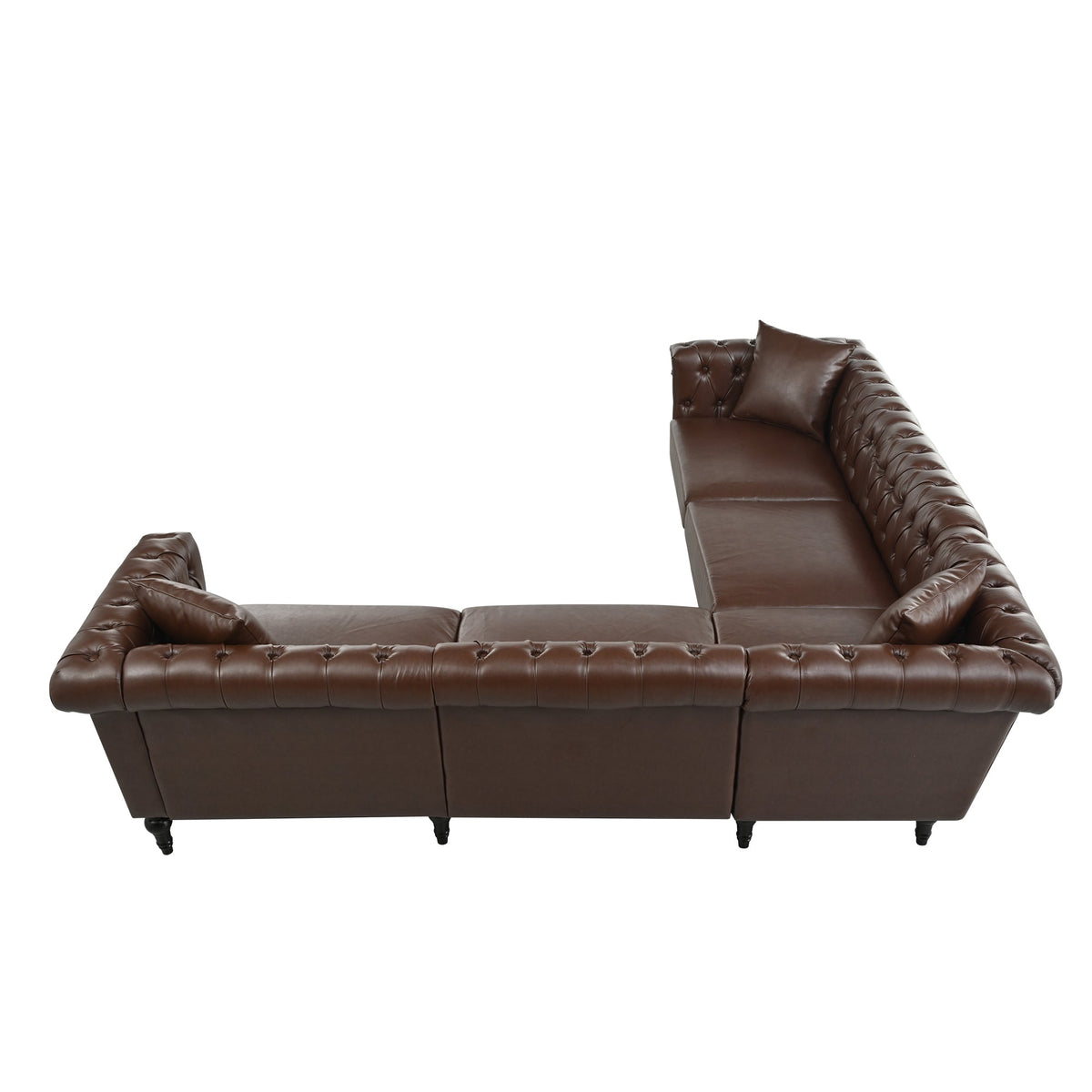 5-Seat L-Shaped Sectional Sofa – Dark Brown PU Leather | Chesterfield Style with Pocket Springs