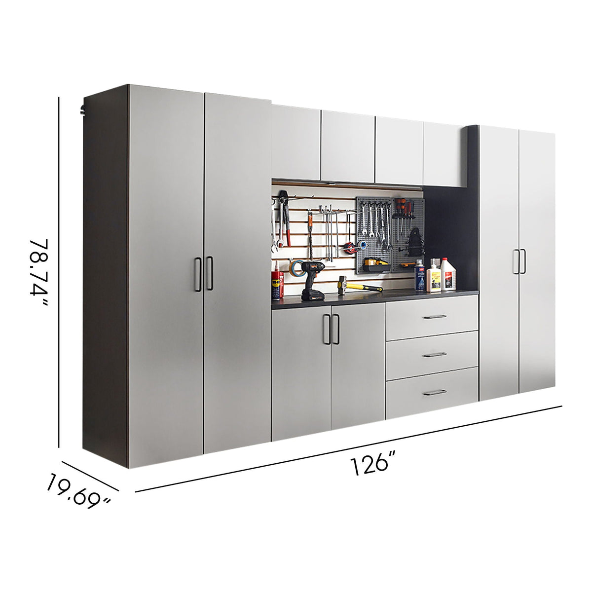 Astro Series Garage Cabinet Set with Soft Closing Drawers - Metallic Gray