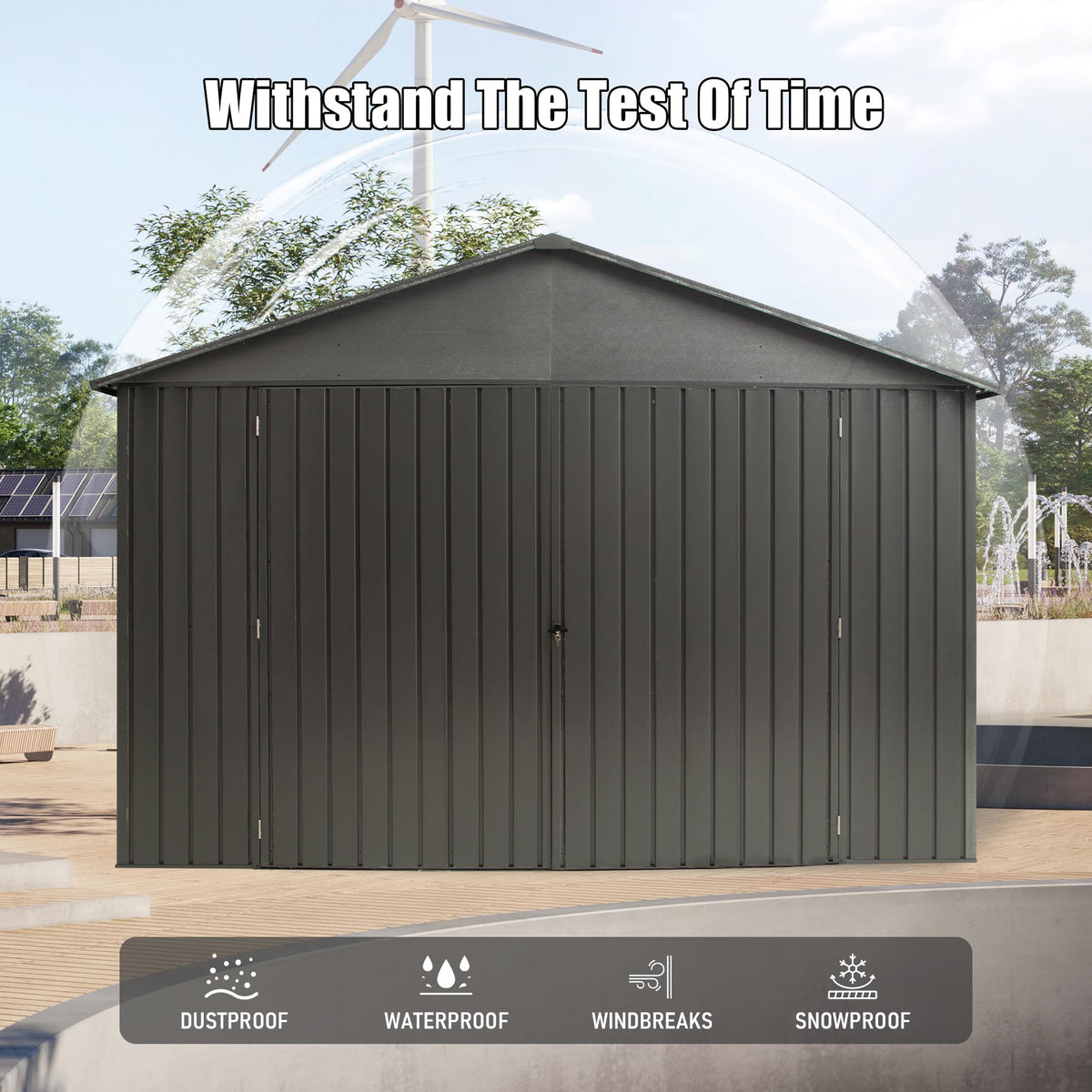12x25FT Outdoor Metal Garage Shed with Lockable Doors - Dark Gray