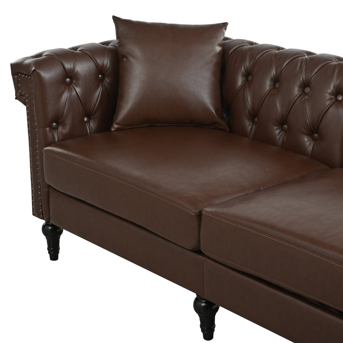 5-Seat L-Shaped Sectional Sofa – Dark Brown PU Leather | Chesterfield Style with Pocket Springs