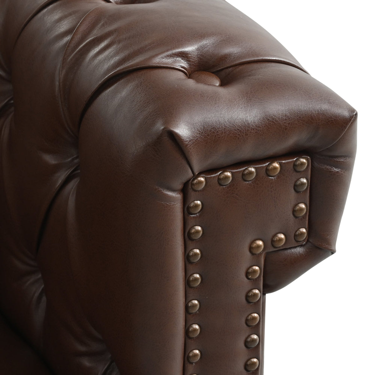 5-Seat L-Shaped Sectional Sofa – Dark Brown PU Leather | Chesterfield Style with Pocket Springs