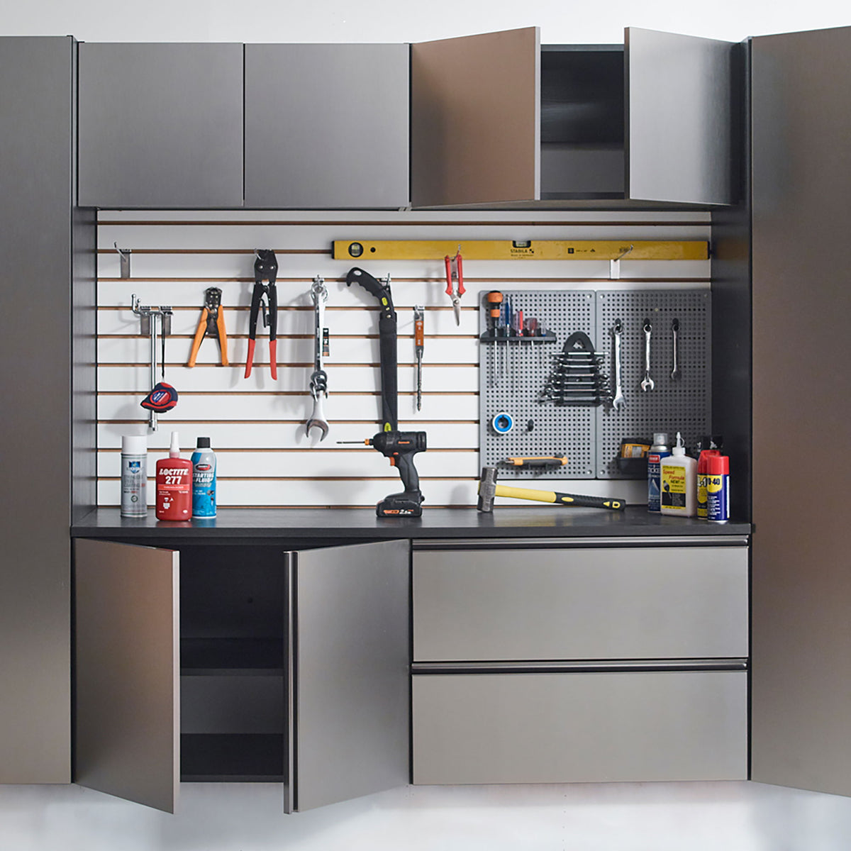 Metallic Gray Garage Cabinet Set with Deep Storage - Metallic Gray