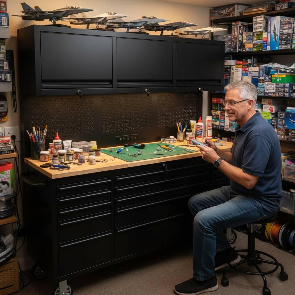 GTools GT7218 72" Rolling Tool Chest Workstation | 15 Drawers | Overhead Cabinets | LED Light | Pegboard & Power Strip