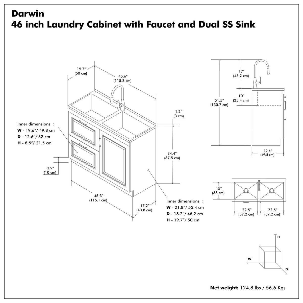 Darwin - Laundry Utility Sink And Cabinet With Dual Sinks
