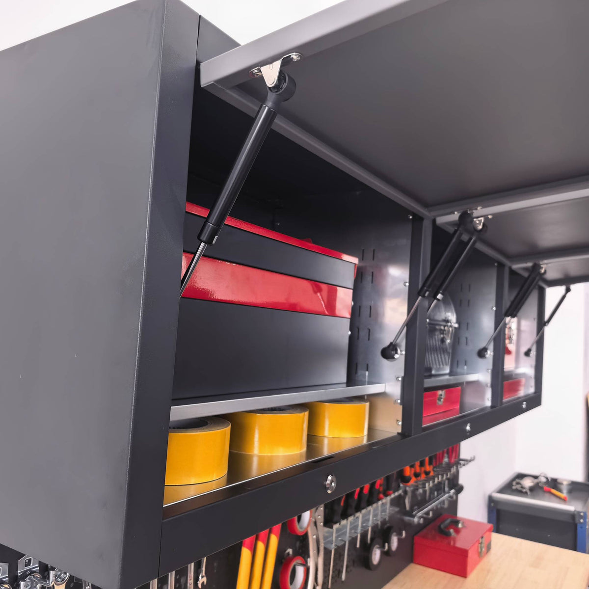 GTools Overhead Pro 72" Rolling Tool Chest Combo | 79" Tall | 24" Deep | 14 Drawers | 3 Overhead Cabinets | Pegboard & Power Strip