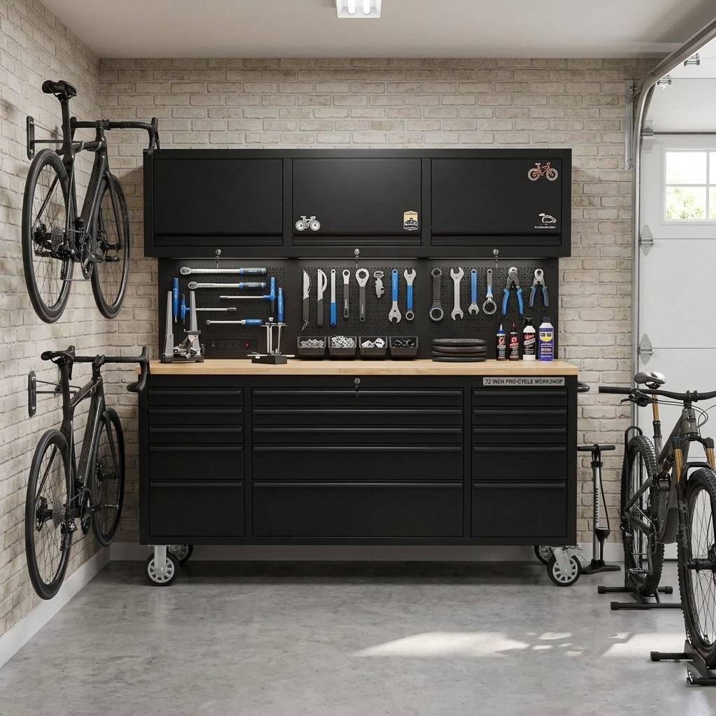 GTools GT7218 72" Rolling Tool Chest Workstation | 15 Drawers | Overhead Cabinets | LED Light | Pegboard & Power Strip