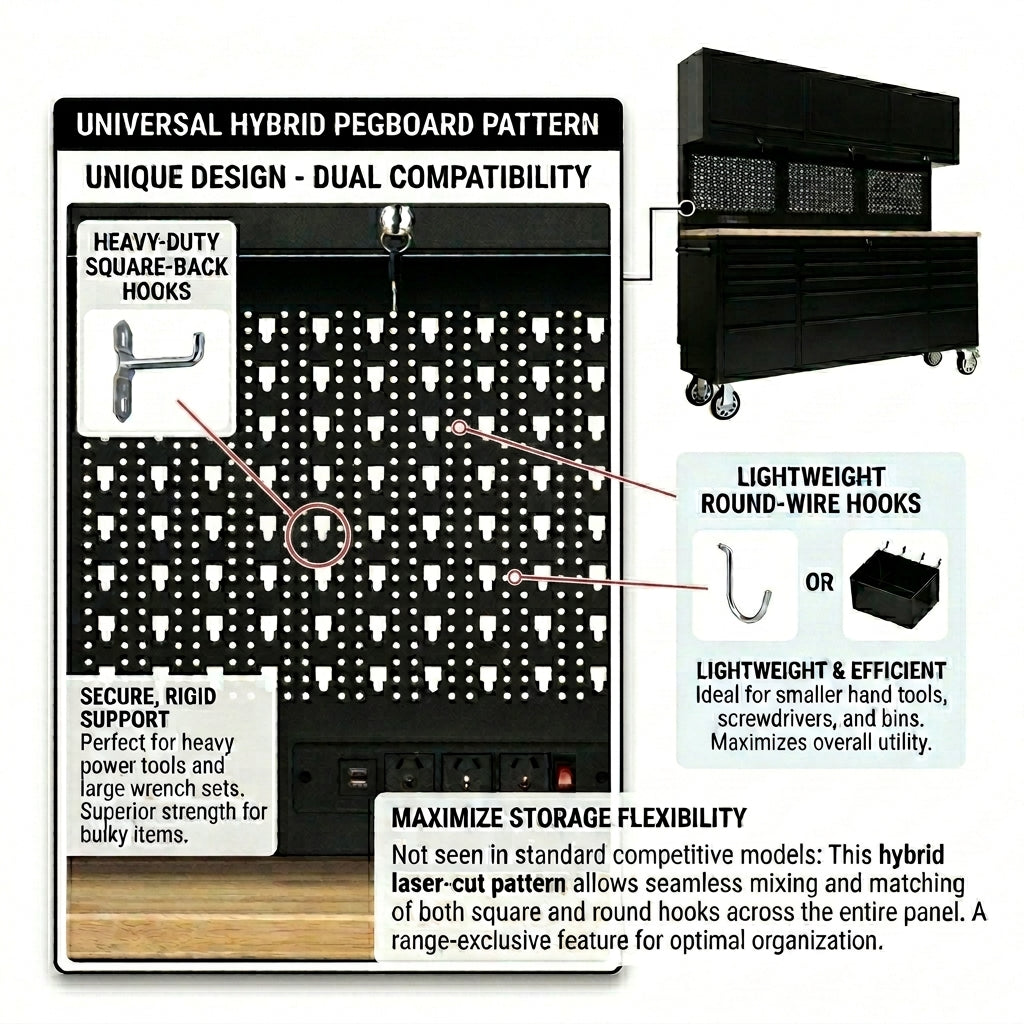GTools GT7218 72" Rolling Tool Chest Workstation | 15 Drawers | Overhead Cabinets | LED Light | Pegboard & Power Strip