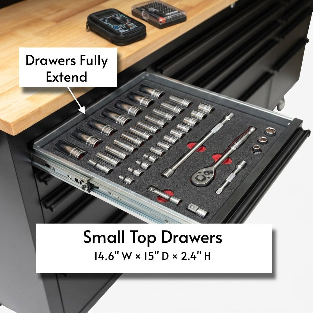 GTools GT7218 72" Rolling Tool Chest Workstation | 15 Drawers | Overhead Cabinets | LED Light | Pegboard & Power Strip