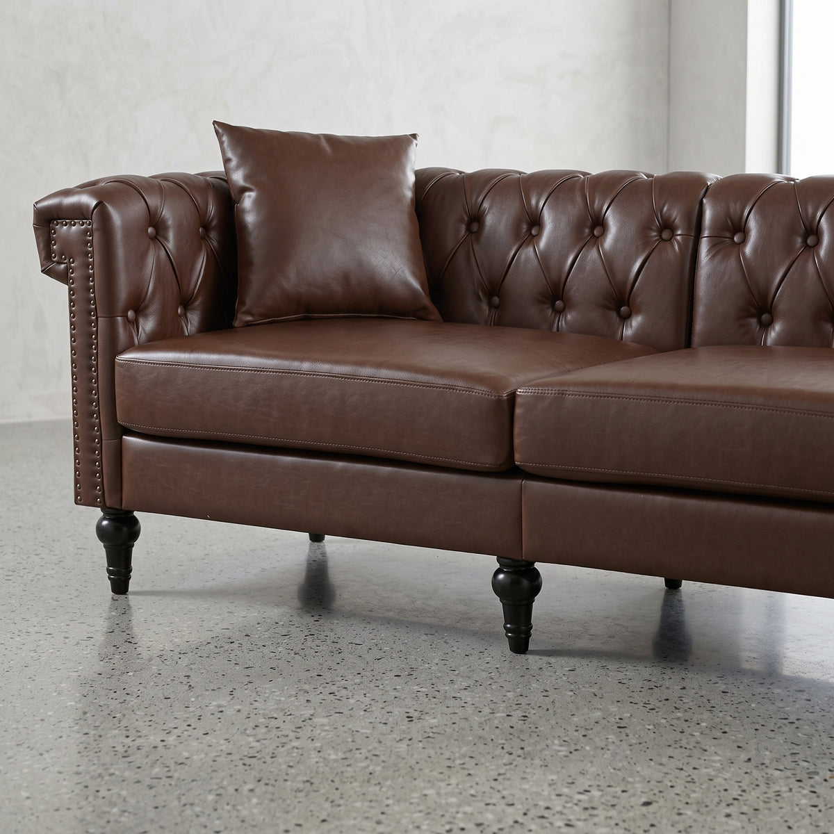 5-Seat L-Shaped Sectional Sofa – Dark Brown PU Leather | Chesterfield Style with Pocket Springs