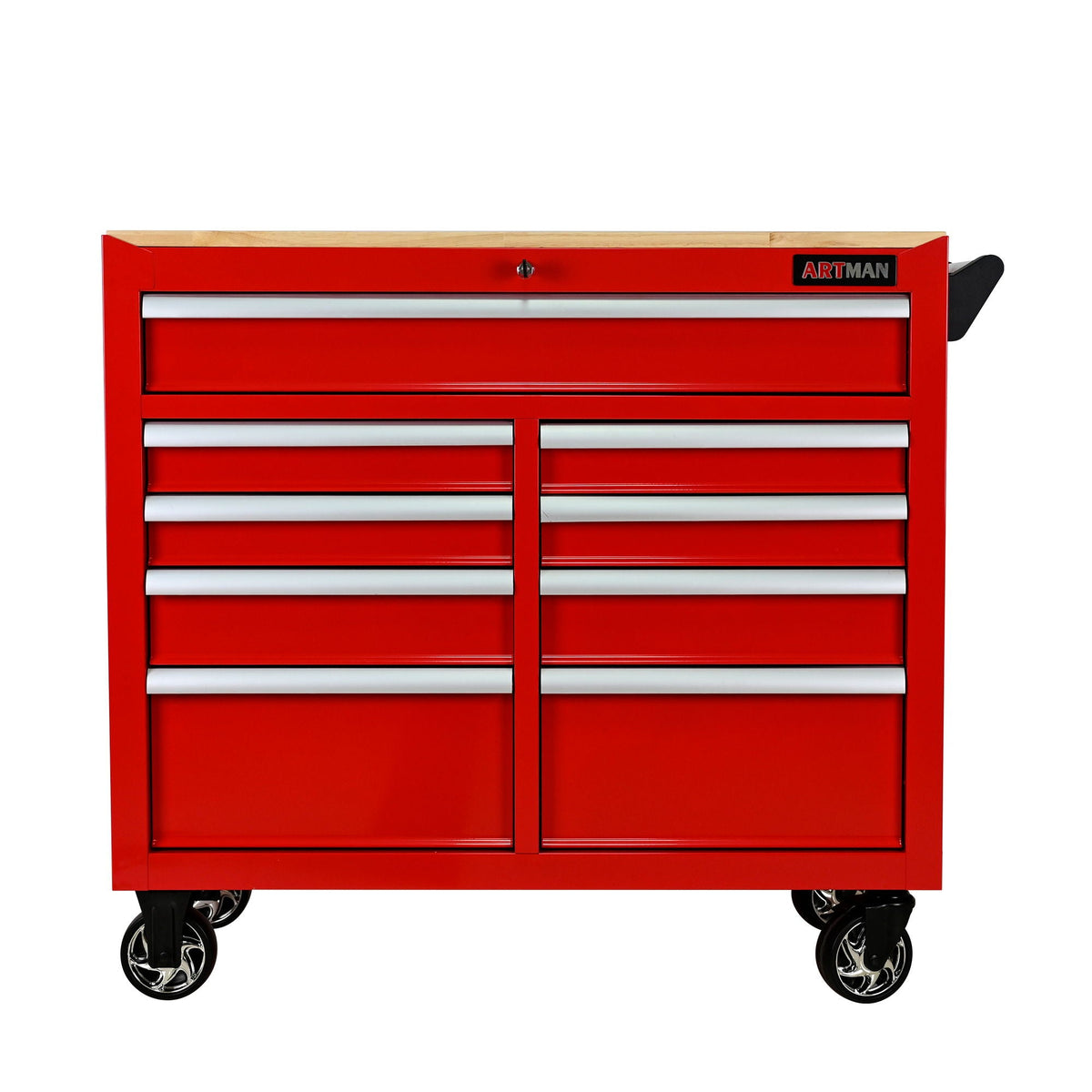 9 Drawer Multifunctional Steel Tool Cart with Wooden Top and Wheels - Red or Black